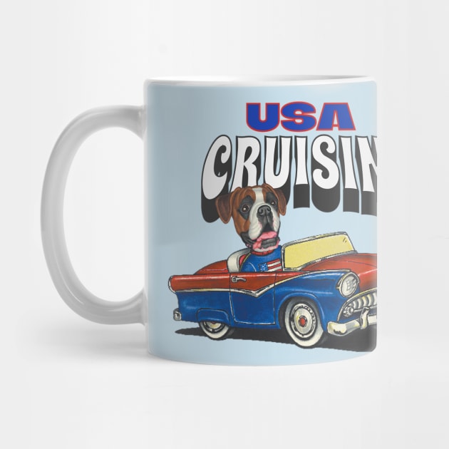 Funny and Cute Boxer dog driving a vintage classic car by Danny Gordon Art